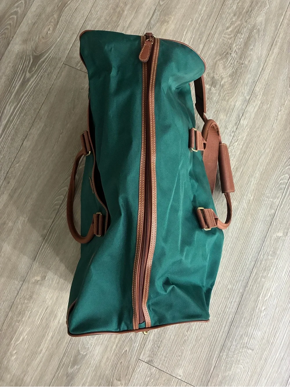 Polo Ralph Lauren Green Canvas Large Duffel with Leather Brown Trim